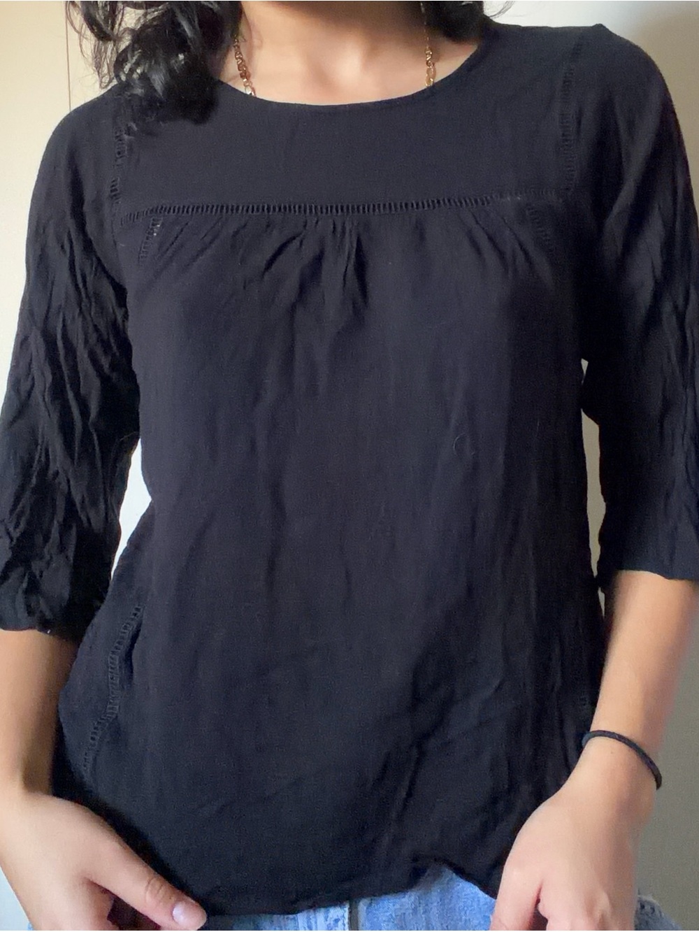 Old Navy Black Pintuck Peasant Blouse